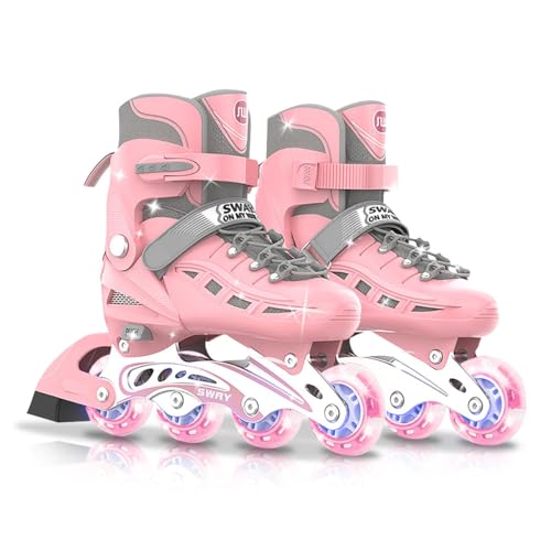 OLYSPM Inline Skates Inliner Damen,Inline Skates Herren,größenverstellbare Inliner,Vollständig schützende Hülle,Größe 26–40,LED Inline-Skates von OLYSPM