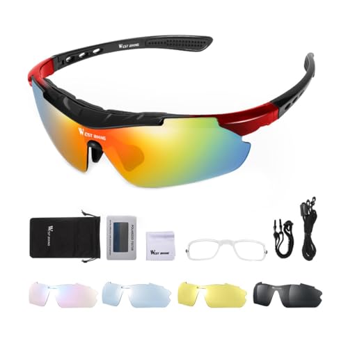 OLYSPM Polarisiert Fahrradbrille,Fahrrad Brille,Rennrad Brille,UV-Schutz Radbrille mit 5 Austauschbaren Gläsern,Hochelastische TR90-Rahmen für alle Gesichtsformen von OLYSPM