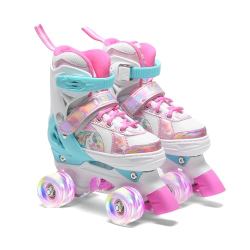 OLYSPM Rollschuhe Kinder,Kinder Rollschuhe,Rollschuhe Mädchen,4 Größen Einstellbare Rollschuhe mit 8 Blinkenden Rädern für Jungen,Mädchen,Anfänger(Rosa) von OLYSPM