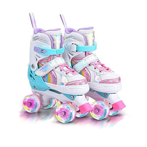 OLYSPM Rollschuhe Kinder Rollschuhe Verstellbar Rollschuhe Damen,LED Rollschuhe und 4 Größen verstellbar,Rollschuhe mit Aufbewahrungstasche für Mädchen,Jungen und Anfänger(Rosa) von OLYSPM