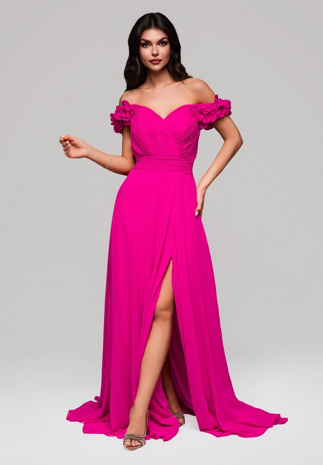 OMBRE Abendkleid Elegantes Off-Shoulder-Abendkleid mit Blumenärmeln und Schlitz Hoher Beinschlitz OMBRE Abendkleid Elegantes Off-Shoulder-Abendkleid mit Blumenärmeln und Schlitz Hoher Beinschlitz von OMBRE
