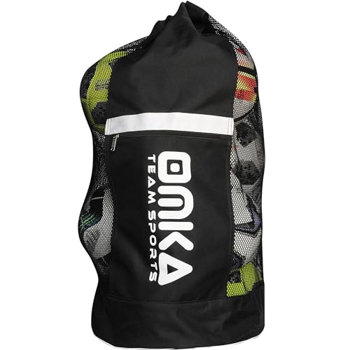 OMKA Fußball Rugby Handball Ballsack Reisetasche Carry Bag mit Schultergurt für 10 Bälle, Farbe:Schwarz von OMKA