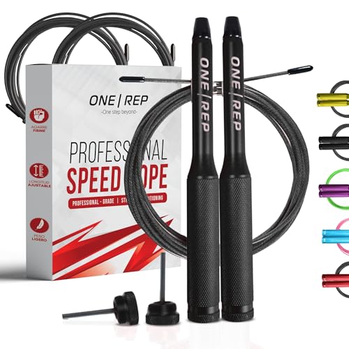 ONE REP Professionelles Crossfit-Springseil aus Aluminium, Speed Jumping Rope, Fitness-Springseil mit Kugellager und rutschfestem Griff, Jump Rope, Springseil, Boxen, für Damen, Herren (schwarz) von ONE REP