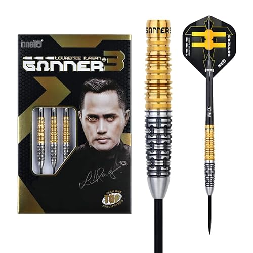 ONE80 Steel Dart Lourence Ilagan The Gunner 3 VHD Schwarz/Gold 90% Tungsten Steeltip Dart Steeldart Dartpfeile Set mit Schäften und Flights Hochwertige Tungsten Steeldarts (24 Gramm) ONE80 Steel Dart Lourence Ilagan The Gunner 3 VHD Schwarz/Gold 90% Tungsten Steeltip Dart Steeldart Dartpfeile Set mit Schäften und Flights Hochwertige Tungsten Steeldarts (24 Gramm) von ONE80