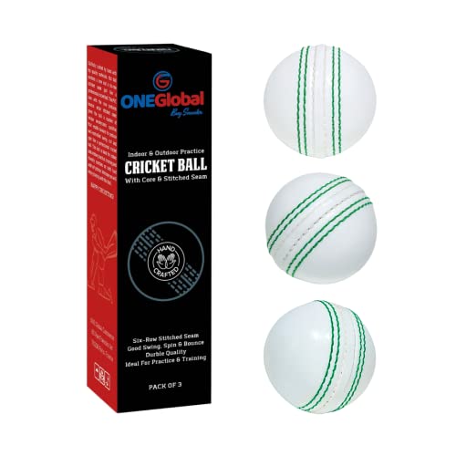 ONEGlobal Soft & Safe Practice Cricket Ball | Weicher & Sicherer Gummi-Cricketball zum Üben | Mit Echter Naht & Kern für Hüpfen & Schwingen | Ideal für Selbstvertrauen & Streichhölzer (3-Weiß) von ONEGlobal