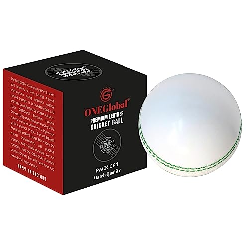 ONEGlobal Cricketball aus Premium-Leder, 100 % handgefertigt, 156 g, 4-teilige Konstruktion und hochwertiges gegerbtes Leder, ideal für Liga-Spiele, Turniere, Netzübungen (1 Packung, Weiß) von ONEGlobal