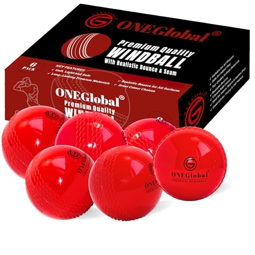 ONEGlobal Premium-Windball, weiche Cricketbälle, langlebige, weiche Windbälle mit echter Sprungkraft und Schwung, ideal für Outdoor- und Indoor-Praxis, Coaching und Familienspaß (6 Stück, rot, Senior) von ONEGlobal