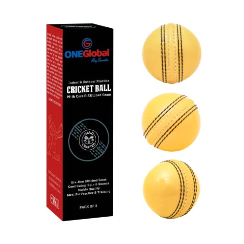 ONEGlobal Soft & Safe Practice Cricket Ball | Weicher & Sicherer Gummi-Cricketball zum Üben | Mit Echter Naht & Kern für Hüpfen & Schwingen | Ideal für Selbstvertrauen & Streichhölzer (3-Gelb) ONEGlobal Soft & Safe Practice Cricket Ball | Weicher & Sicherer Gummi-Cricketball zum Üben | Mit Echter Naht & Kern für Hüpfen & Schwingen | Ideal für Selbstvertrauen & Streichhölzer (3-Gelb) von ONEGlobal
