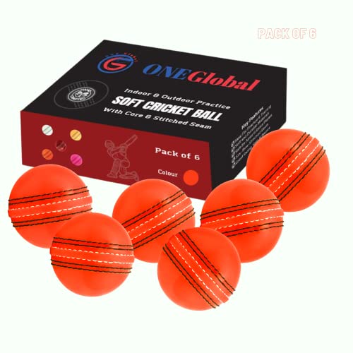 ONEGlobal Soft & Safe Practice Cricket Ball | Weicher & Sicherer Gummi-Cricketball zum Üben | Mit Echter Naht & Kern für Hüpfen & Schwingen | Ideal für Selbstvertrauen & Streichhölzer (6-Orange) von ONEGlobal