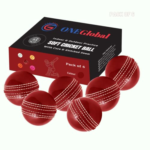 ONEGlobal Soft & Safe Practice Cricket Ball | Weicher & Sicherer Gummi-Cricketball zum Üben | Mit Echter Naht & Kern für Hüpfen & Schwingen | Ideal für Selbstvertrauen & Streichhölzer (6-Rot) von ONEGlobal