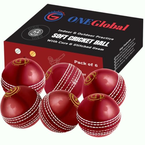 ONEGlobal Soft & Safe Practice Cricket Ball | Weicher & Sicherer Gummi-Cricketball zum Üben | Mit Echter Naht & Kern für Hüpfen & Schwingen | Ideal für Selbstvertrauen & Streichhölzer (6-Rot) von ONEGlobal