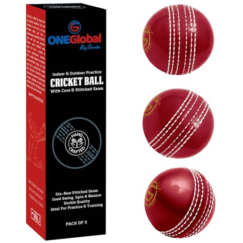 ONEGlobal Soft & Safe Practice Cricket Ball | Weicher & Sicherer Gummi-Cricketball zum Üben | Mit Echter Naht & Kern für Hüpfen & Schwingen | Ideal für Selbstvertrauen & Streichhölzer (3-Rot) von ONEGlobal