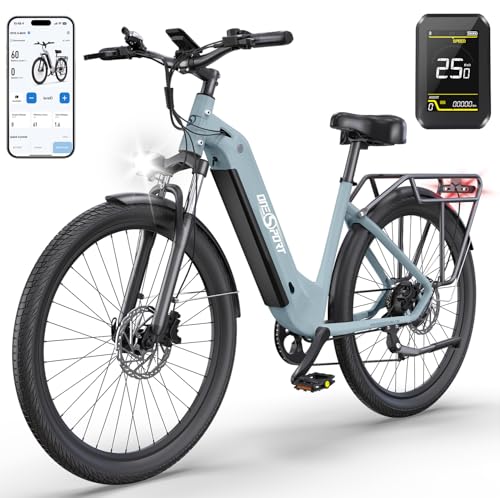 Elektrofahrrad für Erwachsene 27,5” E-Bike, 15,5 mph, angetrieben von einem 250 W Peak-Motor, mit 36 V integrierter abnehmbarer Batterie, 3 Unterstützungsstufen, ideal für Pendler (Blau-grau) von ONESPORT