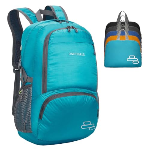 ONETOALL Faltbarer Rucksack 30L, Wanderrucksack ultraleitcht, Rucksack wasserabweisend, Reiserucksack für Damen und Herren, sportlich professionell für Wandern Reisen Tagestour Strandurlaub von ONETOALL