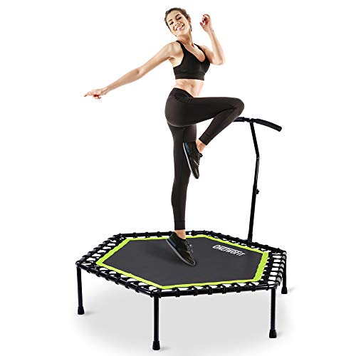 ONETWOFIT Fitness-Trampolin mit höhenverstellbarem Haltegriff, leise Gummiseilfederung, Trampolin Training wie im Fitness-Studio Trainer Workout für Erwachsene von ONETWOFIT