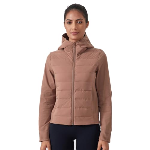 ONETree Damen Pufferjacke mit Kapuze, Leichter, gesteppter, wattierter Mantel mit 2 Taschen, Reißverschluss, warme Winteroberbekleidung,Brown,10 von ONETree