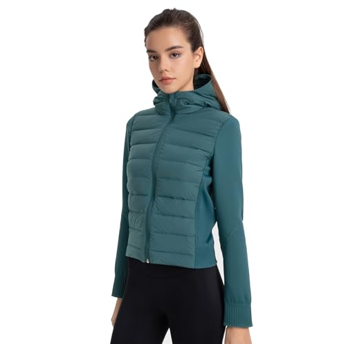 ONETree Damen Pufferjacke mit Kapuze, Leichter, gesteppter, wattierter Mantel mit 2 Taschen, Reißverschluss, warme Winteroberbekleidung,Green,6 von ONETree