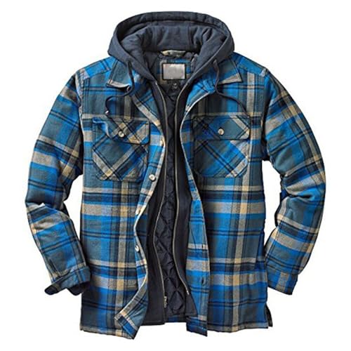 ONETree Herren Winterjacken mit Kapuze Fleecegefütterte Baumwoll Militär Arbeitsjacken Oberbekleidung Mäntel mit Taschen Warme Dicke Mäntel,Blue,3XL von ONETree