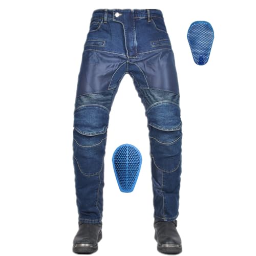 ONETree Motorrad Hosen Männer Reiten Jeans Motorrad Dirt Bike Denim Hosen Rennausrüstung mit Hüfte Knie Schutzpolster,Blue,3XL von ONETree