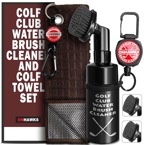 ONHAWKS Golfschläger-Wasserbürstenreiniger-Set, enthält ein Golfschläger-Wasserspray und saugfähige doppelseitige Handtücher mit Clip, ultimative grüne Reinigungsausrüstung für Golfer, Golf-Geschenke, von ONHAWKS