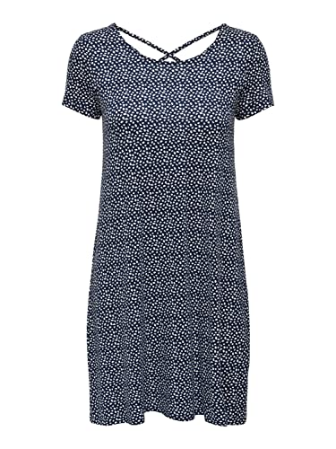 ONLY Damen Lockeres Shirtkleid Mini Basic Kurzarm Sommer Dress Rücken Ausschnitt Schnürung ONLBERA, Farben:Dunkelblau, Größe:M von ONLY