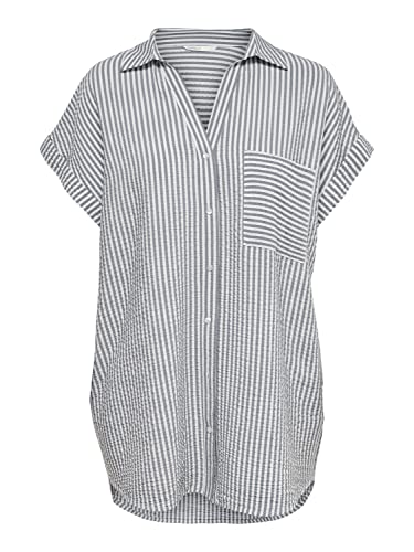 ONLY Damen Onlfenna S/S Loose Shirt Wvn Noos Bluse, Cloud Dancer/Stripes:iron Gate Stripe, M EU von ONLY