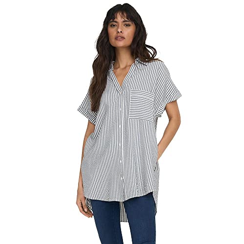 ONLY Damen Onlfenna S/S Loose Shirt Wvn Noos, Cloud Dancer/Stripes:iron Gate Stripe, XS ONLY Damen Onlfenna S/S Loose Shirt Wvn Noos, Cloud Dancer/Stripes:iron Gate Stripe, XS von ONLY