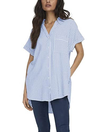 ONLY Damen Onlfenna S/S Loose Shirt Wvn Noos, Cloud Dancer/Stripes:blue Mirange Stripe, M ONLY Damen Onlfenna S/S Loose Shirt Wvn Noos, Cloud Dancer/Stripes:blue Mirange Stripe, M von ONLY
