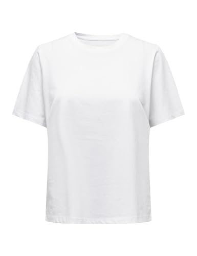 ONLY Damen T-Shirt ONLONLY - Regular Fit XS S M L XL Schwarz Weiss Beige, Größe:L, Farbe:White 15270390 von ONLY