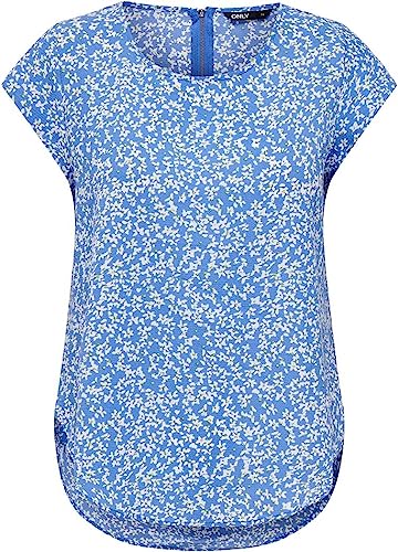 ONLY Damen Bedruckte Kurzarm Bluse Print Basic Rundhals Ausschnitt T-Shirt Blouse Oberteil ONLVIC von ONLY