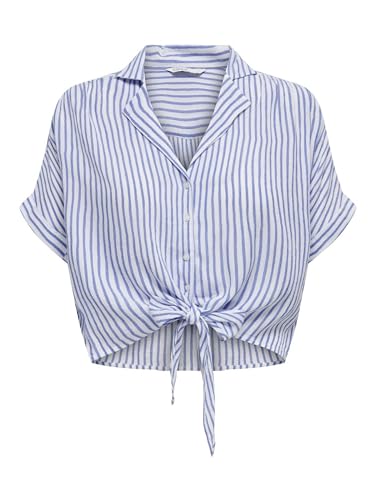 ONLY Damen Bluse verkürzt Halbarm Knoten-Detail Hemdkragen Knopfleiste elegant, Farben:Blau, Größe:XL von ONLY