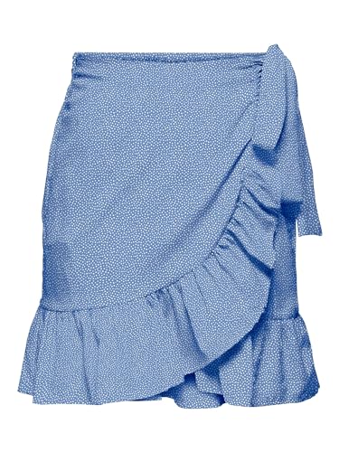 ONLY Damen Kurzer Wickel Rock | Oberschenkellanger Falten Skirt | Stretch Bund & Bindegürtel ONLOLIVIA, Farben:Blau-2, Größe:XL von ONLY