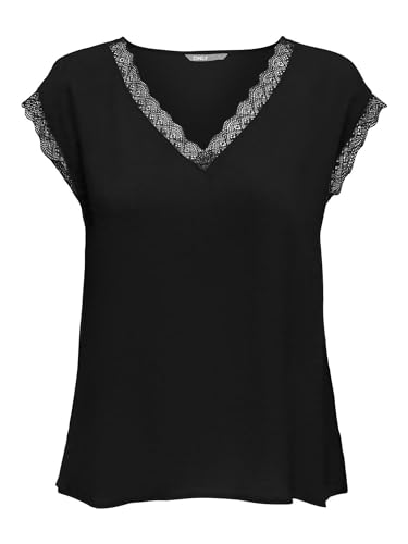 ONLY Damen Onljasmina S/S V-Neck Lace Noos Ptm Top, Schwarz, XS EU von ONLY