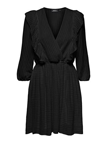 ONLY Damen Onllondon 3/4 Ruffle Dress Noos Wvn, Schwarz, XS ONLY Damen Onllondon 3/4 Ruffle Dress Noos Wvn, Schwarz, XS von ONLY