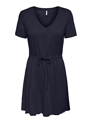 ONLY Damen Kurzes Baumwolle Kleid Mini Dress Oberschenkellang Kurzarm Shirt mit Tunnelzug an Taille ONLMAY von ONLY