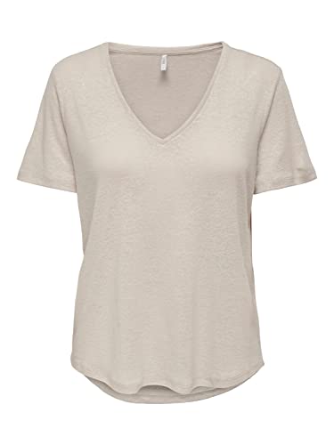 ONLY Damen Onltea S/S Linen V-neck Top Jrs Noos, Pumice Stone, XXS von ONLY