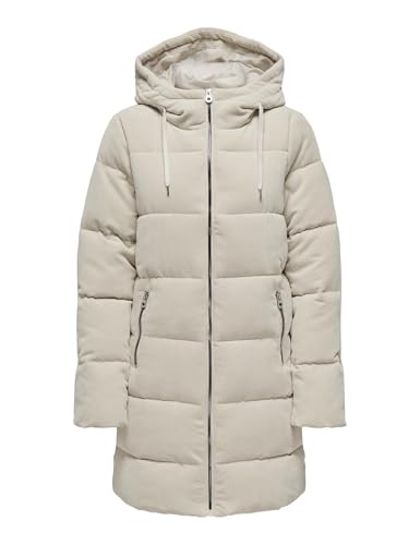 ONLY Damen Steppjacke ONLDOLLY LONG CORDUROY PUFFER OTW (DE/NL/SE/PL, Alphanumerisch, S, Regular, Regular, hellgrau) von ONLY