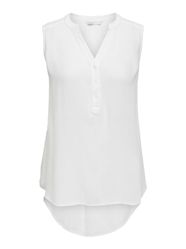 ONLY Damen Tank Top Blusen Shirt | Langes V-Ausschnitt Regular Fit Oberteil | ohne Ärmel ONLJETTE, Farben:Weiß, Größe:38 von ONLY