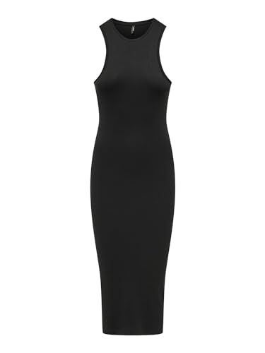 ONLY Damen Figurbetontes Bodycon-Kleid Geripptes Midi Dress Ärmellos, Farben:Schwarz, Größe:XL von ONLY