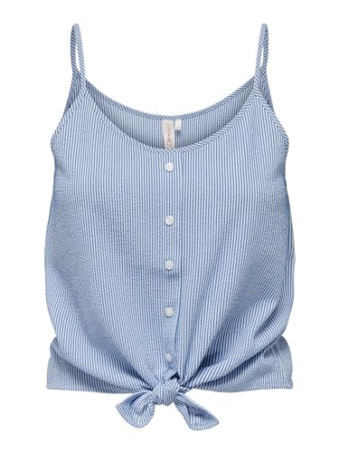 ONLY Damen Top ärmellos V-Ausschnitt Knoten-Detail verkürzt elegant Sommer Shirt, Farben:Blau, Größe:XL von ONLY