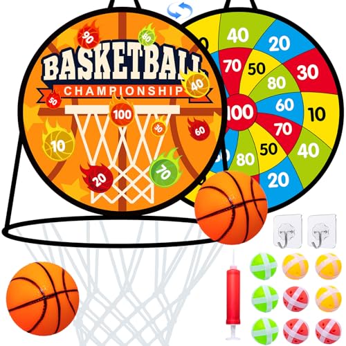 ONLYFUN 2 in 1 Dartscheibe für Kinder, Dart und Basketball Spiele, Double Face Basketball Körbe und Dart Spiel, Faltbare Aufbewahrung, Geschenke für Kinder von 4 bis 10. von ONLYFUN