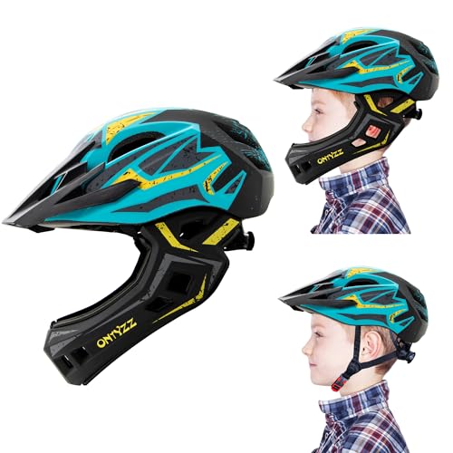 Kinder Fahrradhelm Leicht Integralhelm Kinder mit Abnehmbaren Kinnschutz Abnehmbarer Visier Kinder Downhill Helm für Balance Bike Scooter Roller Skates Blau-Gelb/S Kinder Fahrradhelm Leicht Integralhelm Kinder mit Abnehmbaren Kinnschutz Abnehmbarer Visier Kinder Downhill Helm für Balance Bike Scooter Roller Skates Blau-Gelb/S von ONTYZZ