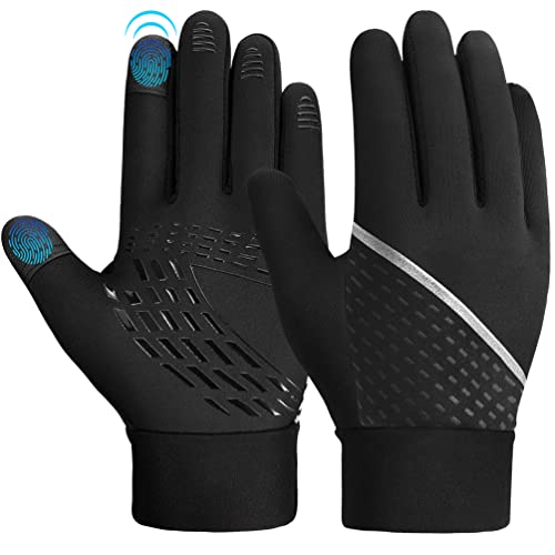 OOPOR Kinder Handschuhe Warme Winterhandschuhe - Kids Outdoor Sport Thermo Fleece Fahrradhandschuhe Laufhandschuhe mit Anti-Rutsch Winddicht Touch Screen für Klein Junge Mädch Schwarz 4-12 Jahre von OOPOR