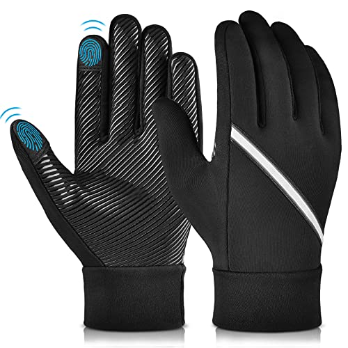 OOPOR Kinder Handschuhe Warme Winterhandschuhe - Kids Outdoor Sport Thermo Fleece Fahrradhandschuhe Laufhandschuhe mit Anti-Rutsch Winddicht Touch Screen für Klein Junge Mädch Schwarz 4-12 Jahre von OOPOR