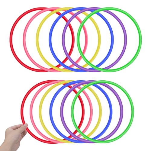 OOTSR 12 Stück Kunststoff Toss Ringe für Ring Toss Spiel, Drinnen draußen Kinder Target Übungsspiele, Party Favor Spiele, Karneval, Garten (6 Farben, 22cm) von OOTSR