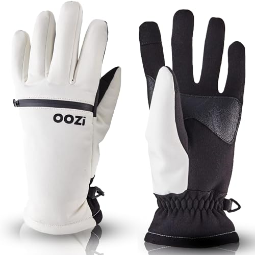 OOZi Winterhandschuhe mit Reißverschlusstasche für Herren und Damen sind Winddicht und mittelschwer, ideal zum Skifahren, Snowboarden, Wandern, Laufen und Radsport (Weiß, M) von OOZi