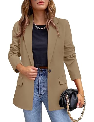 OPPOQ Damen Blazer Jacke Langarm Kleid Revers Zweireihig Elegante Jacke Retro Cardigan Übergröße,Beige,3XL von OPPOQ