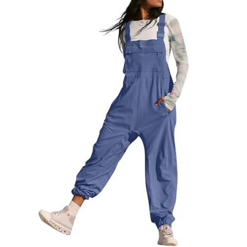 OPPOQ Denim -Lunghese der Frauen, Mode lässige Retro -Latzhose mit Weitbeintaschen, Retro ärmellose Overalls,Blau,XXL von OPPOQ