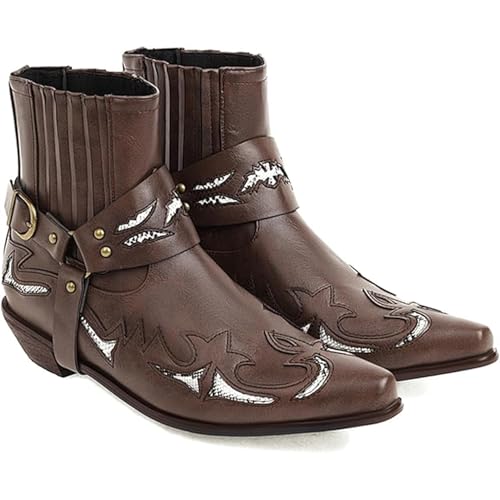 OPPOQ Herren Western Stiefeletten Schnallenriemen Stiefel Retro Leder Square Toe Cowboy Kurze Stiefel Cowboy Motorradstiefel,Braun,44 OPPOQ Herren Western Stiefeletten Schnallenriemen Stiefel Retro Leder Square Toe Cowboy Kurze Stiefel Cowboy Motorradstiefel,Braun,44 von OPPOQ