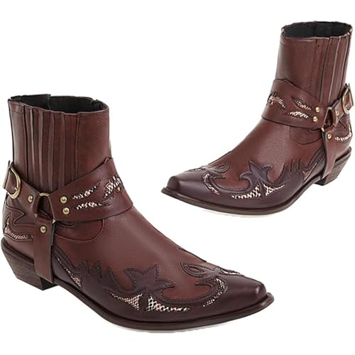 OPPOQ Herren Western Stiefeletten Schnallenriemen Stiefel Retro Leder Square Toe Cowboy Kurze Stiefel Cowboy Motorradstiefel,Rot,42 OPPOQ Herren Western Stiefeletten Schnallenriemen Stiefel Retro Leder Square Toe Cowboy Kurze Stiefel Cowboy Motorradstiefel,Rot,42 von OPPOQ